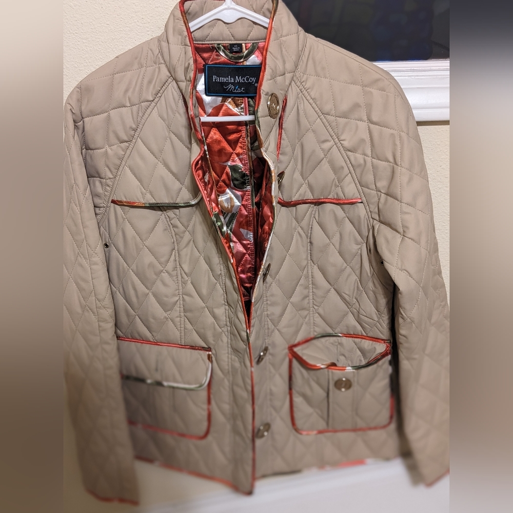 Pamela McCoy XS quilt jacket neutral beige